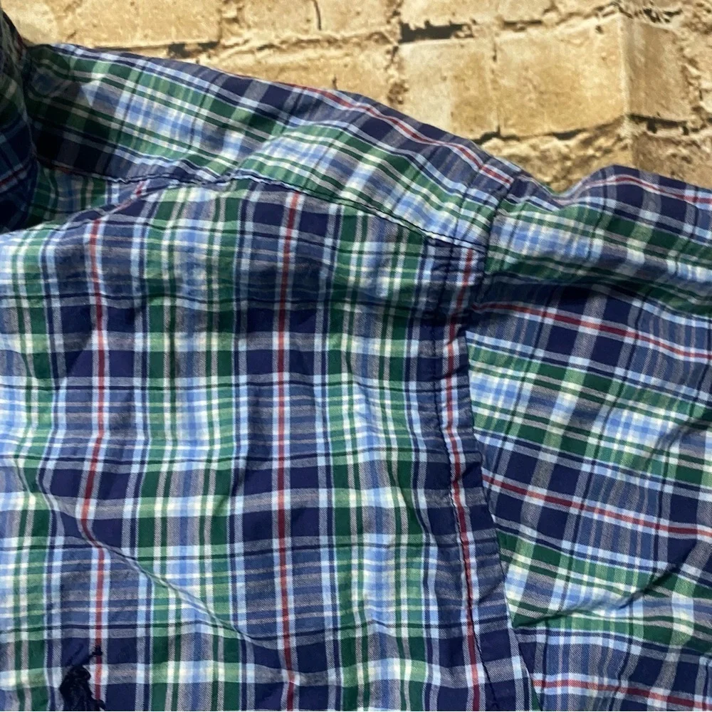 Ralph Lauren Blue Green Plaid Cotton Button Down Shirt